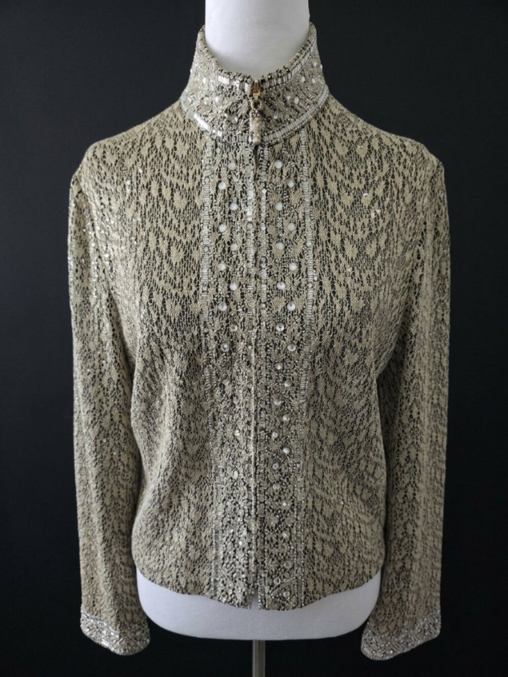 St. John Couture Marie Gray Embellished Knit Jacket Gold Size 10